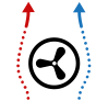 Diagram of a fan with arrows indicating airflow direction.