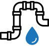 Icon of a leaking pipe with a water droplet.